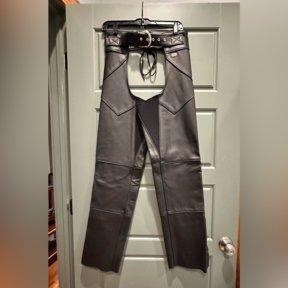 Harley-Davidson women’s black leather riding chaps, size s